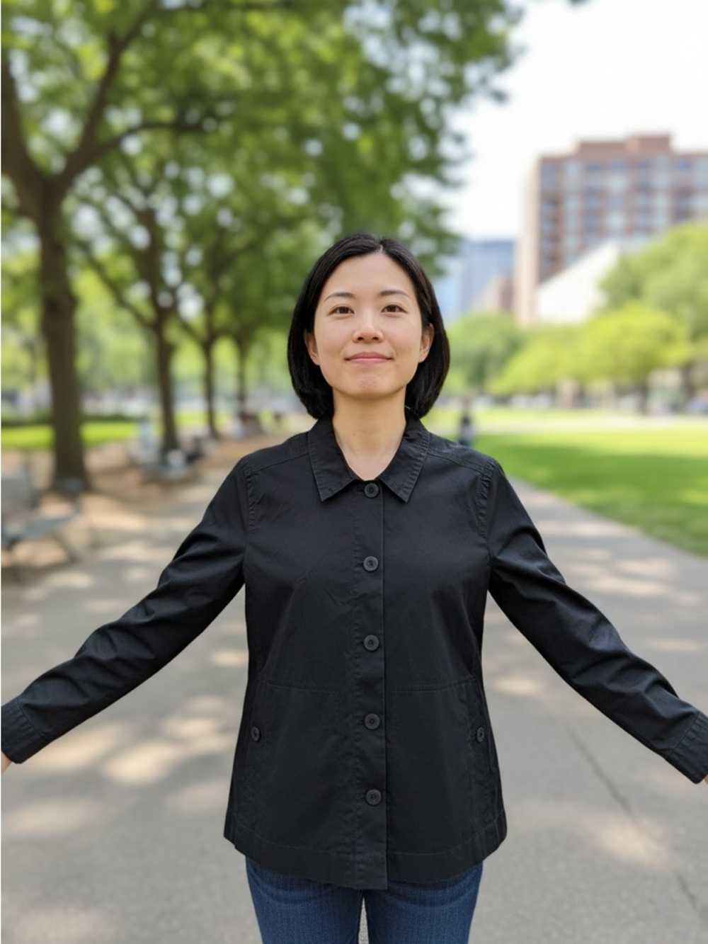 EILEEN FISHER Petite Black Lightweight Shirt Jacket | Size PM | Cotton #Shacket